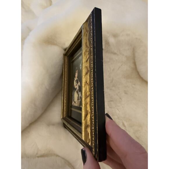 Antique Picture Young Girl With Blue Ribbon Sitting holding Dog Framed Print - Picture 10 of 11